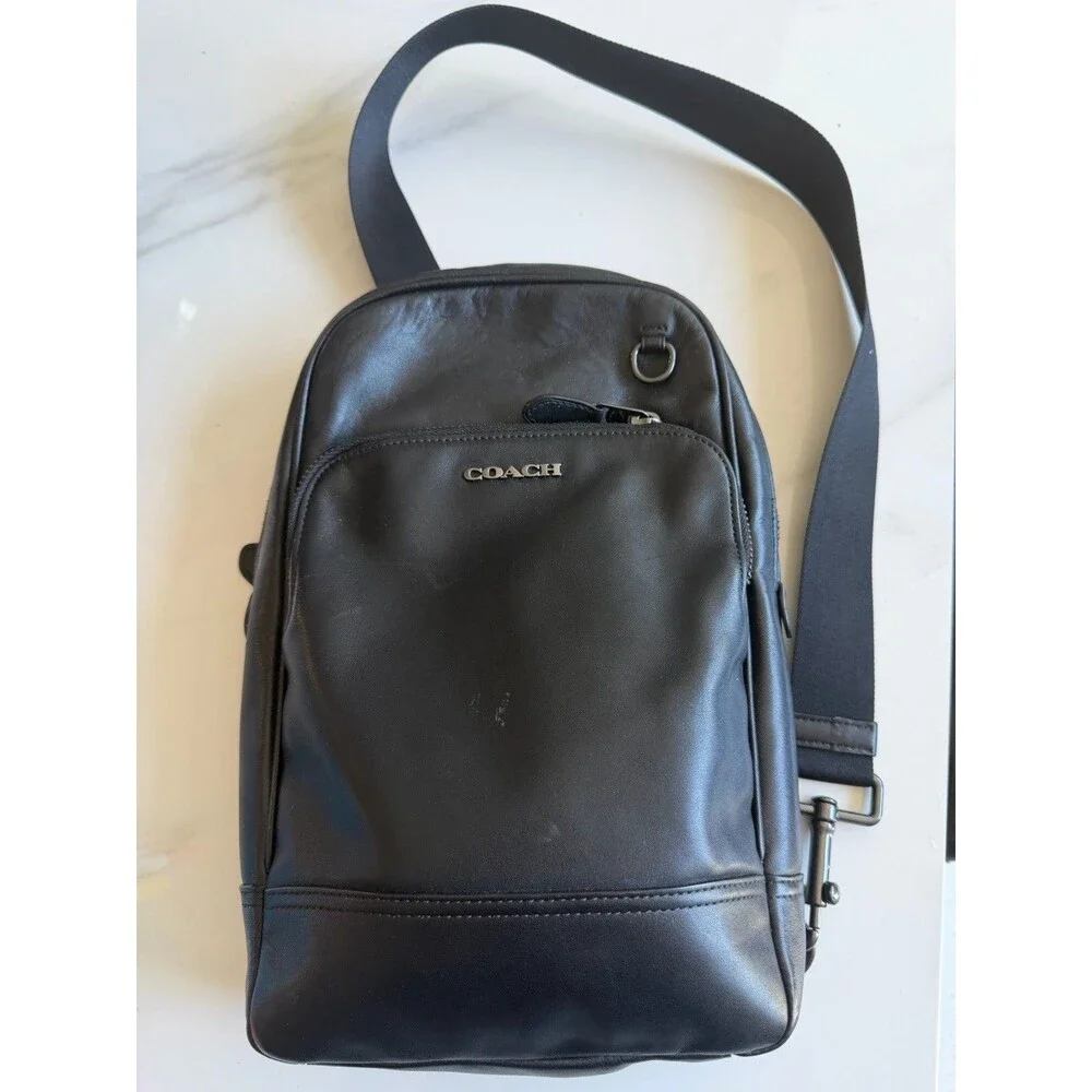 Coach Graham Pack C2931 Black Leather Sling Crossbody Backpack Men’s Unisex
